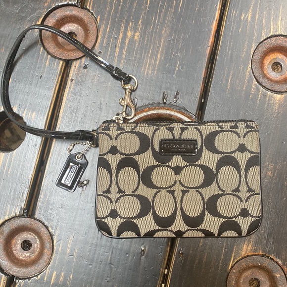 Coach Small Signature Print Wristlet with Patent Leather Trim & Accents - Picture 8 of 8